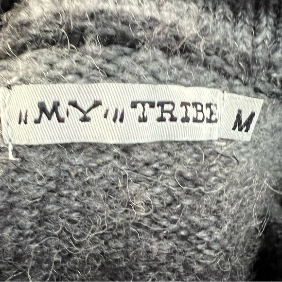 My Tribe Black & Gray Striped Long Sleeve Wool Blend Cardigan Size M - Picture 7 of 8